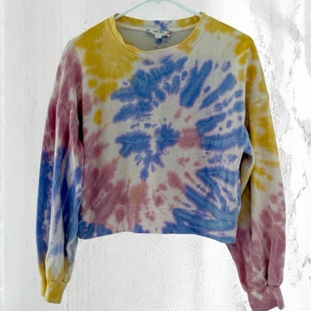Pink Rose Pastel Tie-Dye Crop Sweatshirt Size S